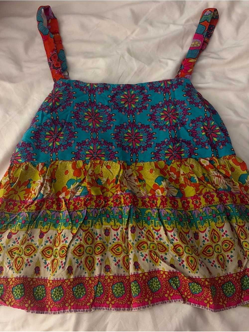 Natural Life flowy flower tiered patchwork tank top M